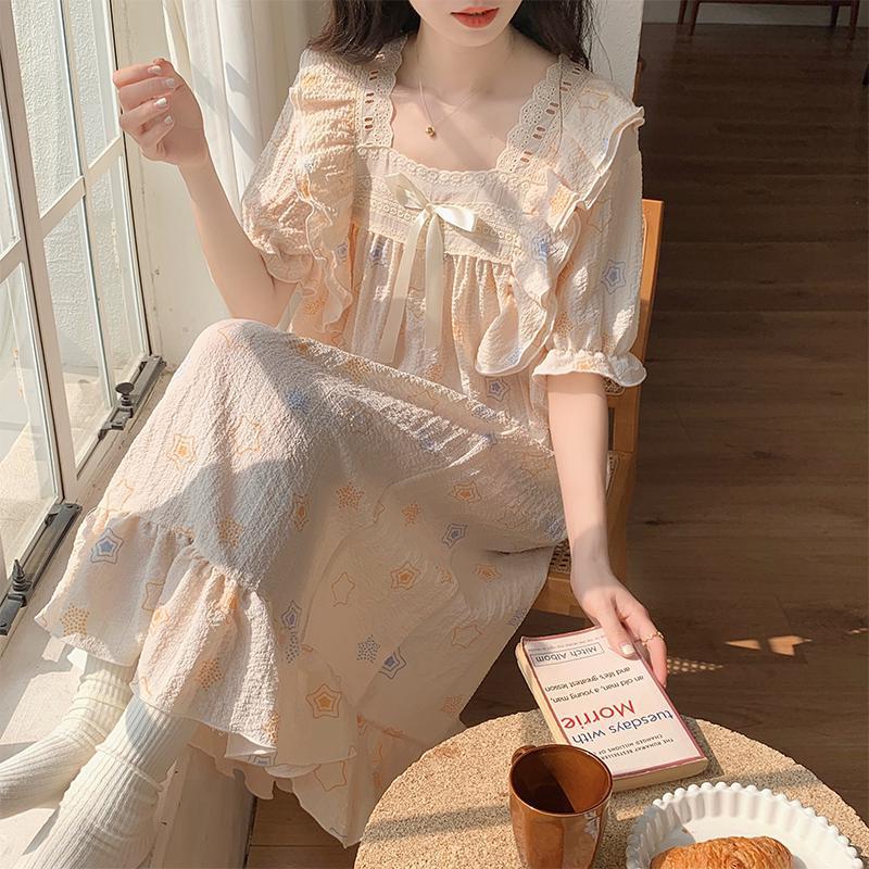 Camisón de verano de dibujos animados de las mujeres lindo dulce en línea celebridad manga corta estilo princesa pijamas verano homewear de las mujeres puede salir