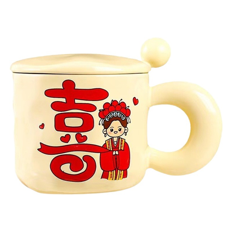 Regalo DE BODA chino taza doble Taza de cerámica pareja de alto aspecto festivo taza de bebida personalizada taza de café Linda