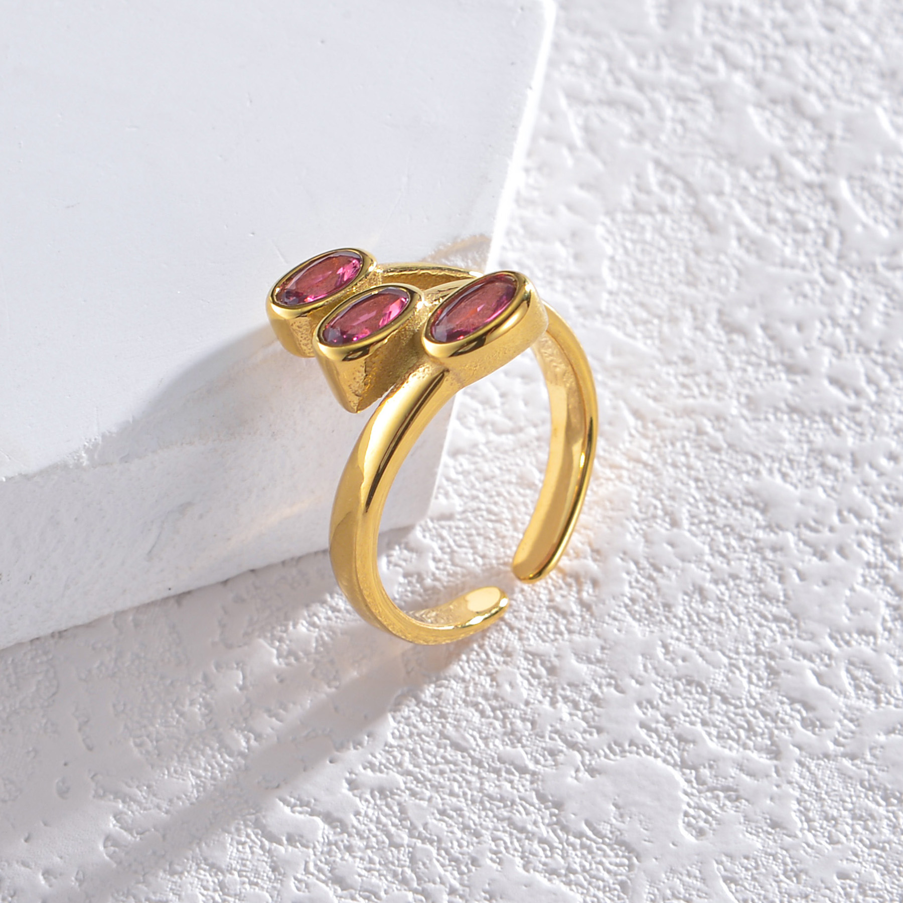 Zircon Inlay Material Open Rings Classification PVD Coated Real Gold Plated Color Block Stainless Steel Retro Waterproof Non Tarnish Open Rings