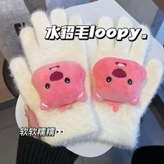【新型loopy手袋ビーバー露比ぬいぐるみ手袋女性冬は保温ぬいぐるみ五本指学生に乗る