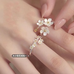 花朵開口戒指鳶尾花法式復古小眾設計高級感輕奢氣質可調節指環女