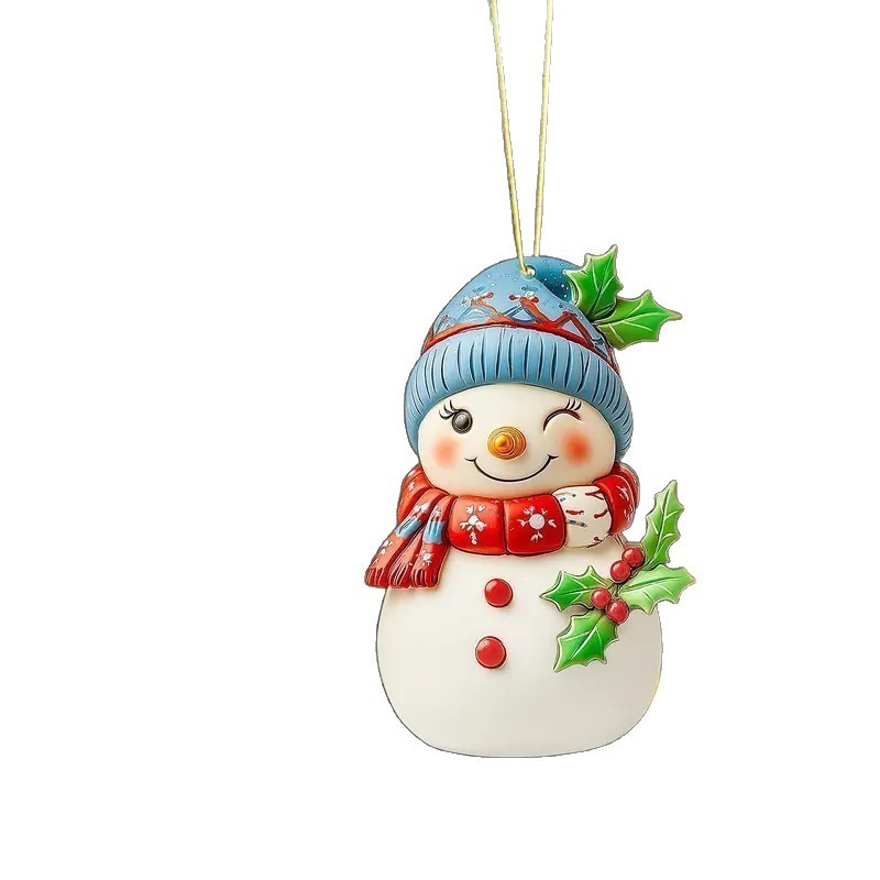 跨境亚克力平面圣诞雪人热销车载挂件圣诞节圣诞树工艺品挂饰|undefined