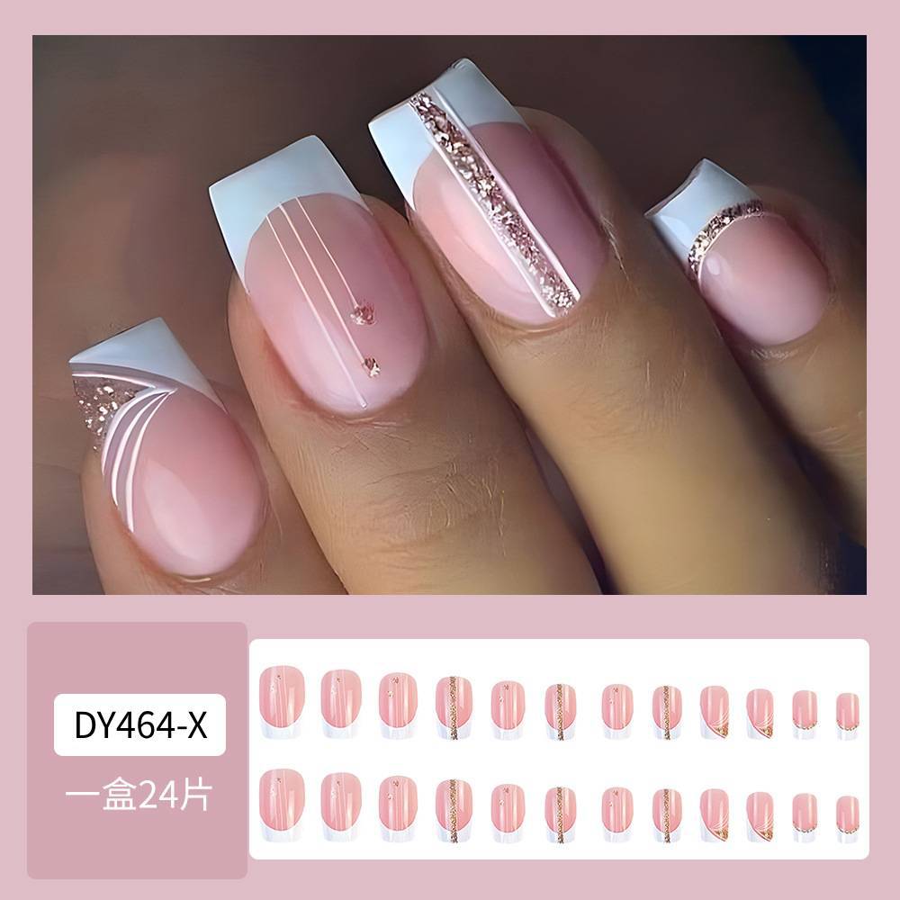 Comercio exterior mejor vendido polvo de oro platino brillante estilo francés manicure ligero lujo suave viento desgaste de uñas 24 piezas de parche de uñas