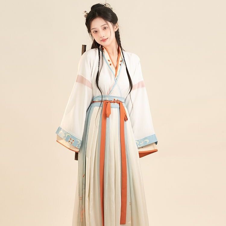 Yashang Xiaozhu Jin Dynasty Hanfu Women's Chinese Style Printed Cross-Collar Waist-Length Rujun Traditional Daily Ancient Costume