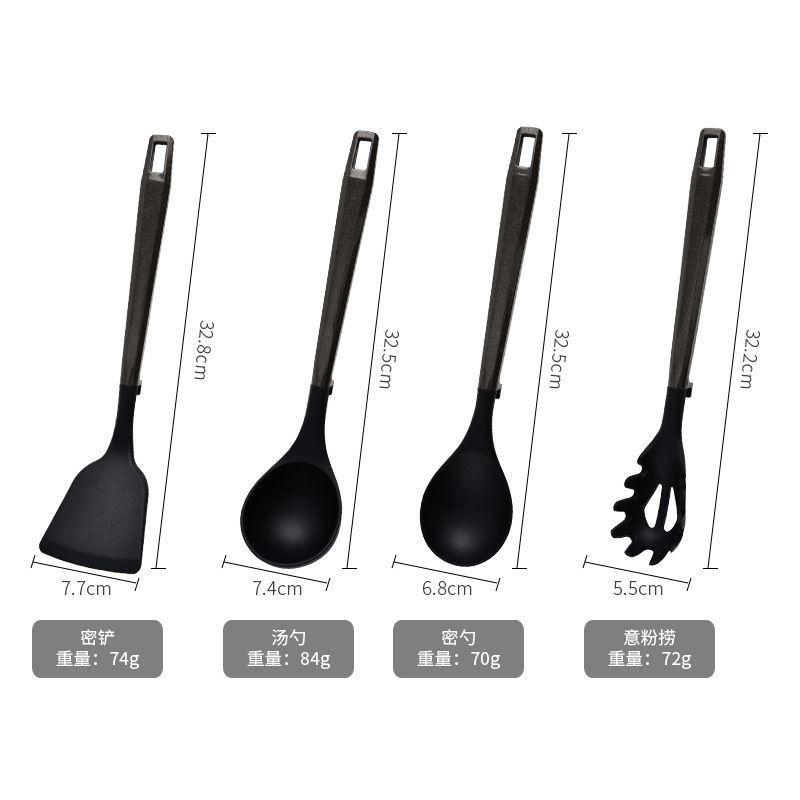 Juego de utensilios de cocina de pegamento de grado alimenticio de silicona de Amazon transfronterizo, juego de cocina de 7 piezas, espátula colgante, colador, fideos