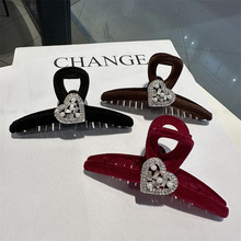 韩国秋冬复古精致爱心水钻珍珠鲨鱼夹复古植绒抓夹百搭后脑勺发饰