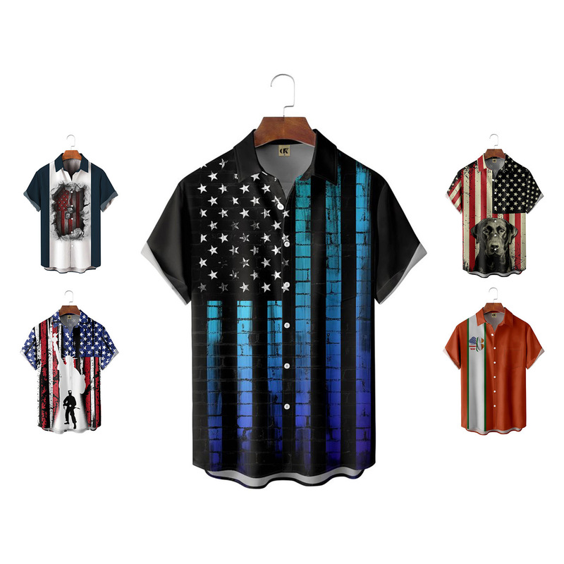 2024 Cross-Border Men's Hot-Selling Shirts European and American Large Size American 3D Printed Casual Fashion Short-Sleeved Shirts