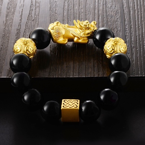 Sand Gold Domineering Tiger Eye Stone Lucky Pixiu Bracelet Gold Store Same Style Transfer Beads Pixiu Bracelet Live Wholesale