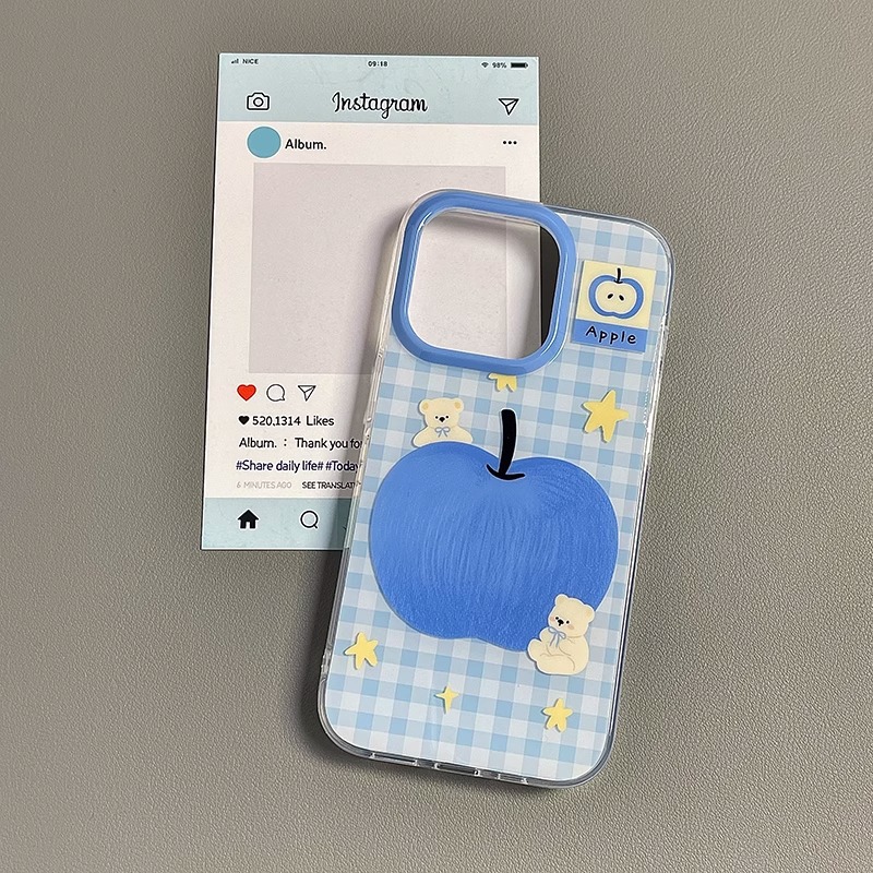 Funda de teléfono de una sola capa con diseño de oso azul para Apple 16 Pro, nueva funda de dibujos animados para iPhone 15 Pro Max para 13.