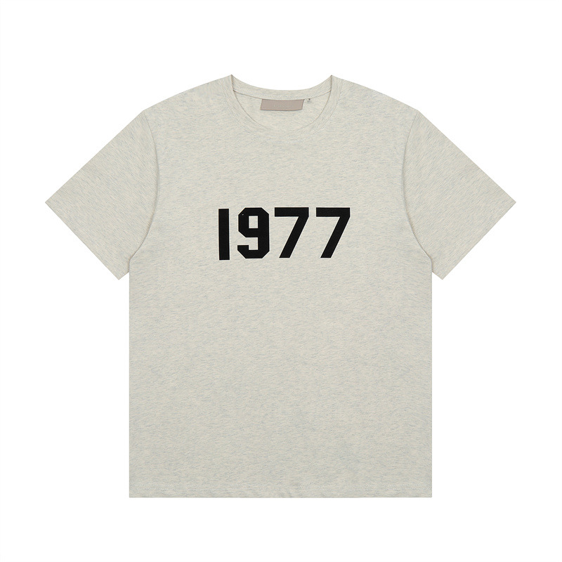 Cross-border FOG Multi-line ESENTIALS Flock Printed Letter Short-Sleeve Retro American Summer Couple T-Shirt Hombre