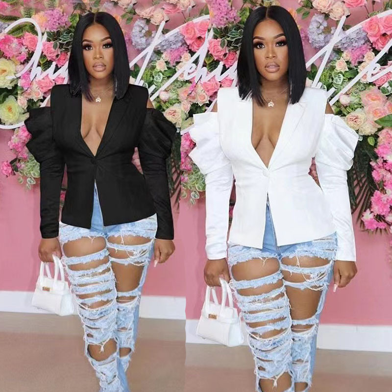 Cross-border sourcing Africa and Europe fashion off-the-shoulder long-sleeved waist top suit women's business wear specials