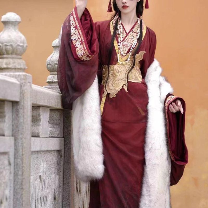新款汉服女战国袍魏晋制南北朝交领复原直裾拖尾襦裙宫廷古装秋冬|undefined