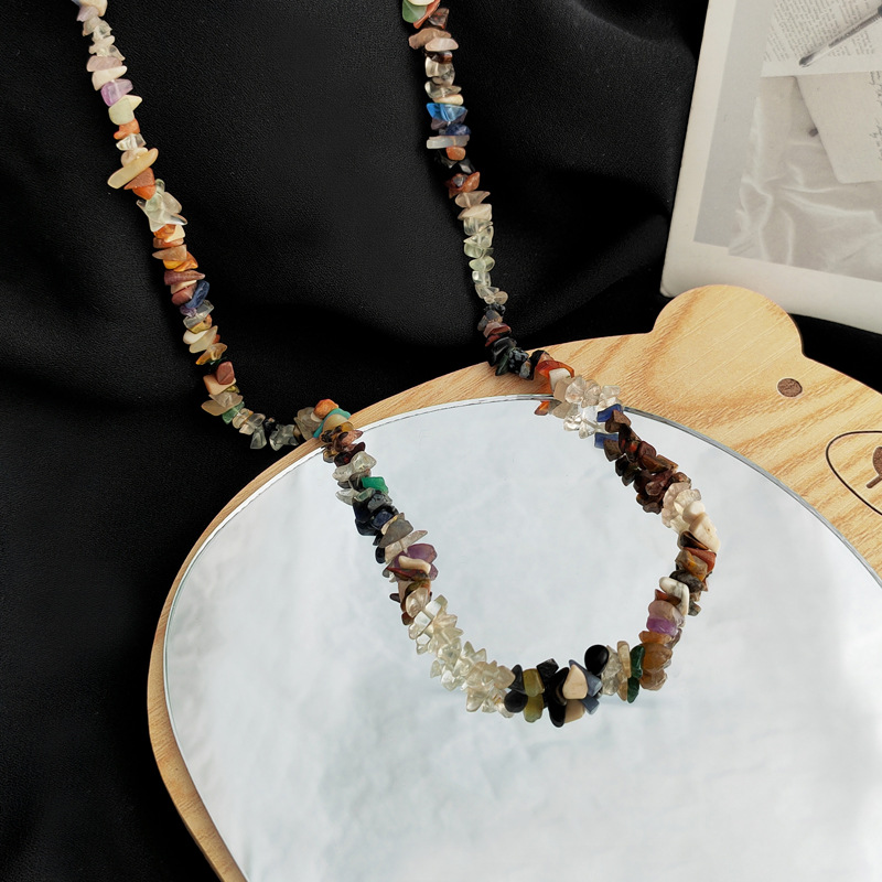 Retro Irregular natural stone Copper Beaded Necklace 1 Piece