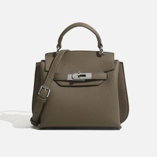 High-end Kelly Bag 2025 New Women's Bag Niche Commuter Fashion Vintage Lychee Pattern Lock Buckle Shoulder Crossbody Bag