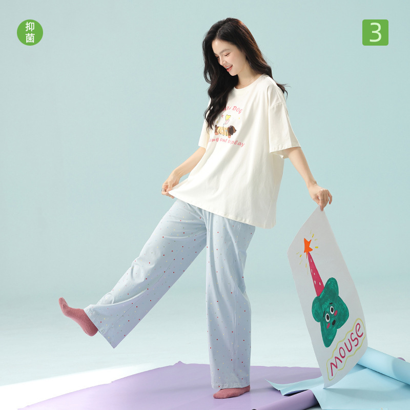 [Antibacterial Cotton] Spring and Summer Short-Sleeved Pants Pajamas for Women Summer Pure Cotton K-Style Cute Thin Home Clothes