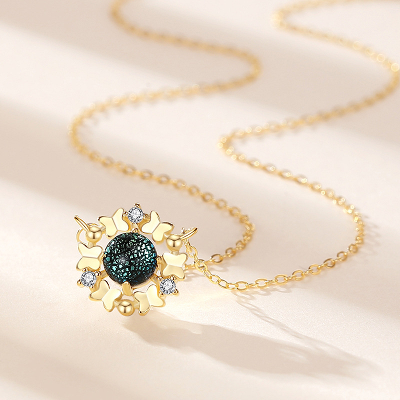 Collar de girasol estilo coreano moda S925 plata esterlina mariposa Garland collar de las mujeres collar de todo fósforo de las mujeres al por mayor