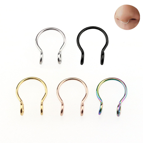 European and American fashionable stainless steel hip-hop punk style non-hole nose clip geometric nose ornaments piercing jewelry nose nails manufacturer wholesale