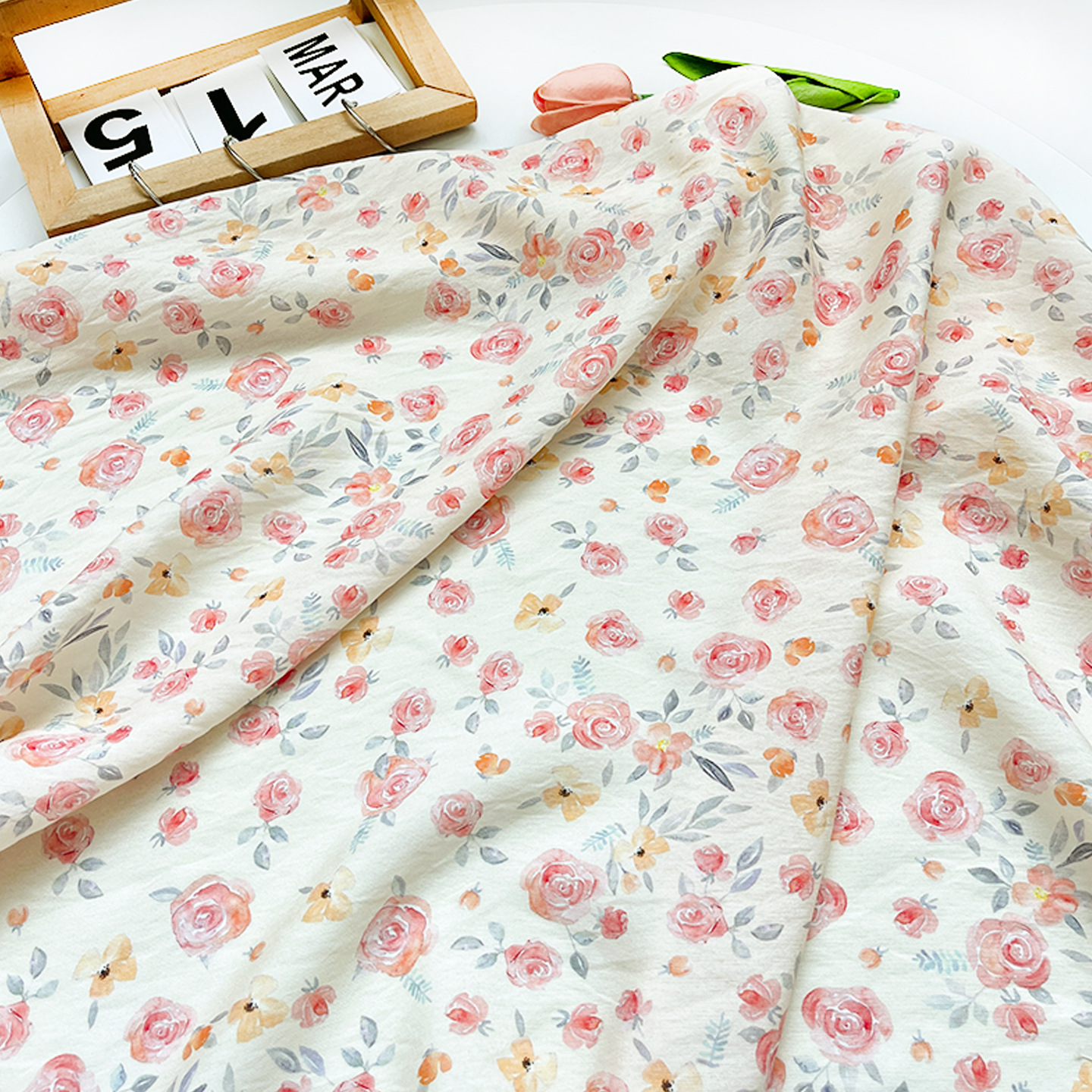 法式浪漫玫瑰锦棉面料数码印花布料新中式旗袍连衣裙上衣汉服面料