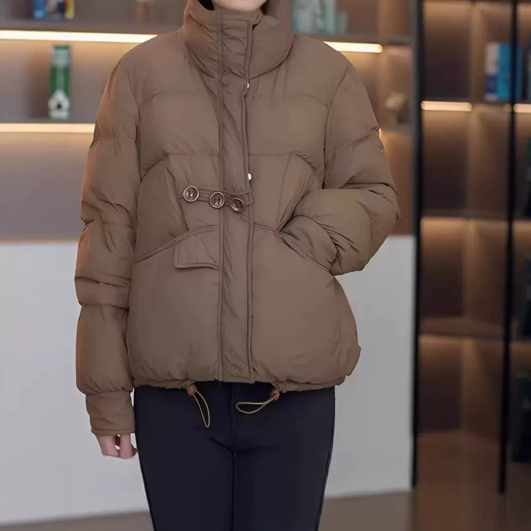 2025年新款羽绒服短款三粒扣面包服韩版休闲服时尚立领白鸭绒保暖