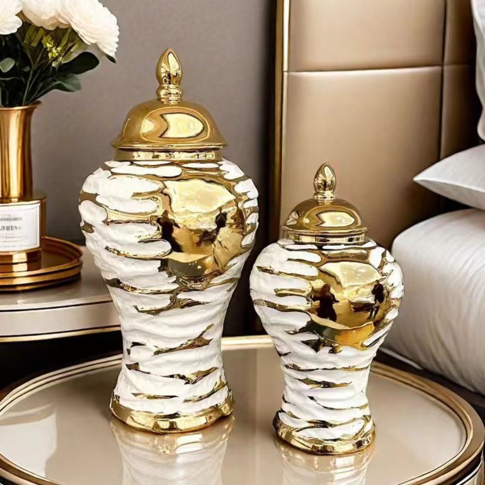 Directo de fábrica de estilo Europeo de oro electrochapado de cerámica en general olla florero Luz de lujo artesanías modelo de habitación decoración suave