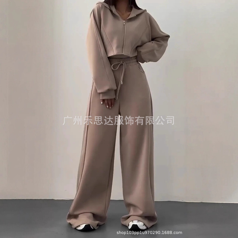 2025 Autumn/Winter Amazon Independent Station European and American Cross-Border Women's Hooded Patchwork Jacket Pants Casual Commuter Set