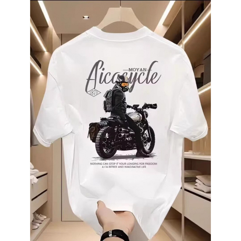 2026 Cool and Stylish Heavyweight 220g Pure Cotton Motorcycle Print Short Sleeve T-Shirt for Young Men and Women, Summer Ins Trend Brand 2026 Cool and Stylish Heavyweight 220g Pure Cotton Motorcycle Print Short Sleeve T-Shirt for Young Men and Women, Summer Ins Trend Brand