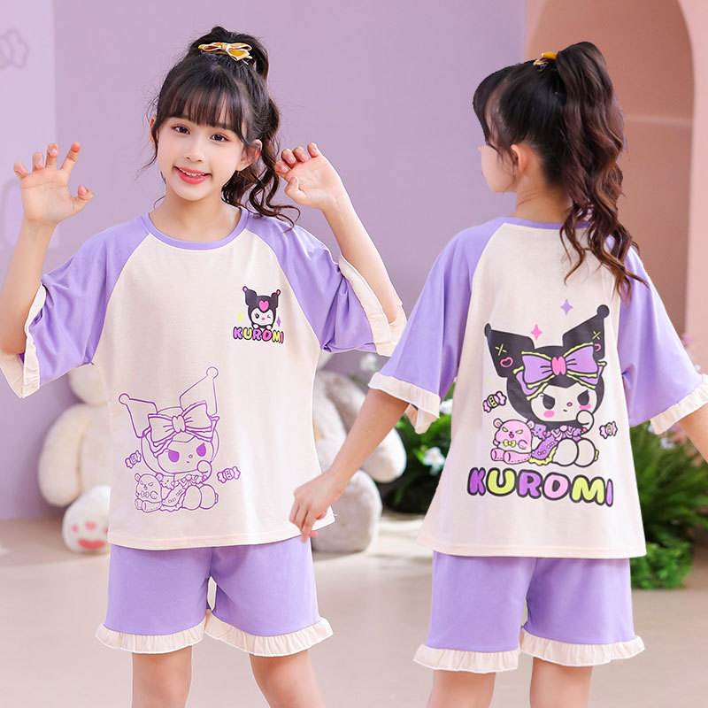Verano niñas pijamas algodón peinado fino traje de manga corta niños niñas estilo occidental grande lindo homewear