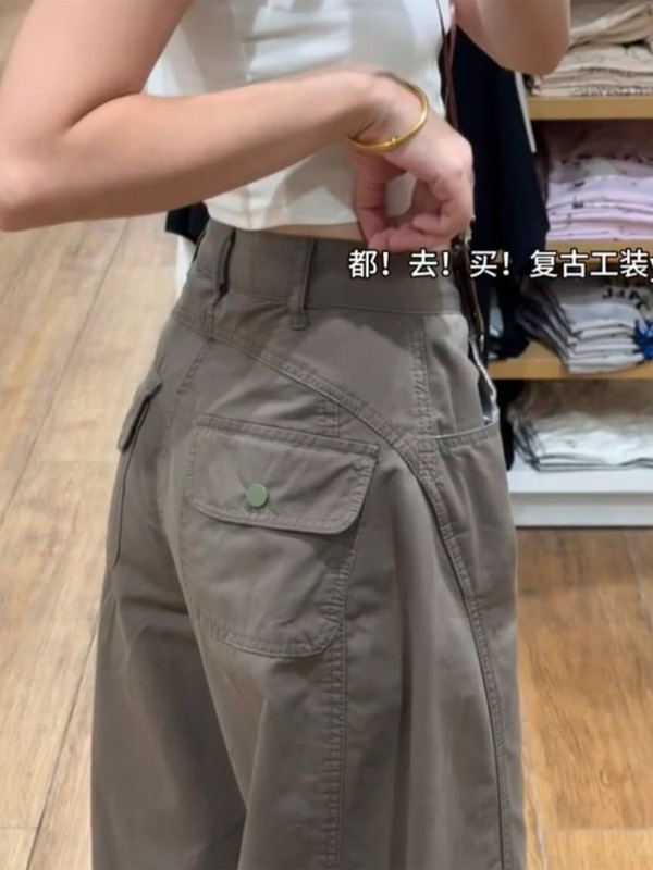 军绿色直筒工装裤女秋季2025年新款高腰宽松阔腿显瘦设计感休闲裤|undefined