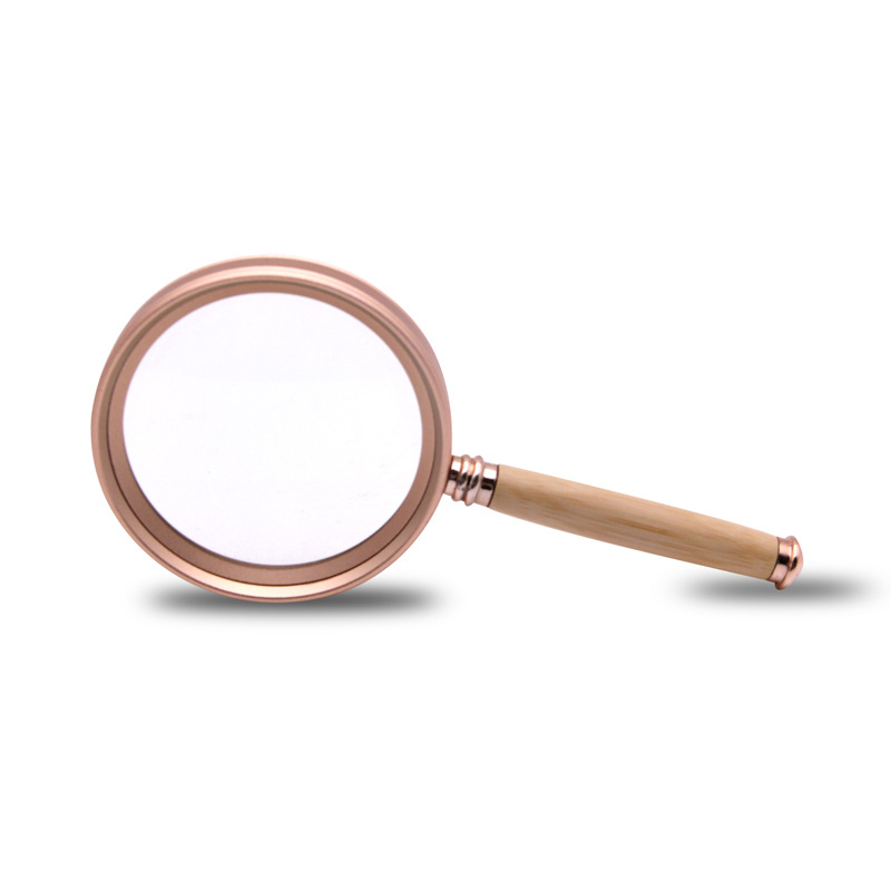 新款手持式金屬框架竹製手柄高倍高清老人閱讀維修古銅色放大鏡