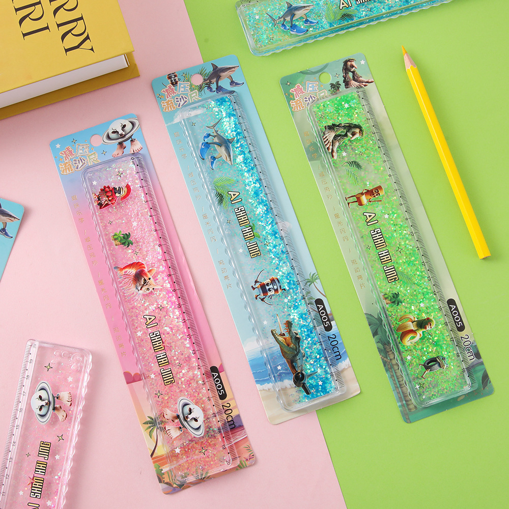 Montañas de dibujos animados y mares a través de AI arena flotante regla recta 20cm regla grande regla de flujo de ensueño colorido estudiantes artículos de papelería