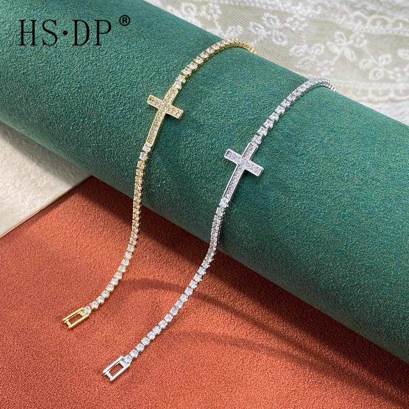 Korean and Japanese Exquisite Fashion Versatile Full Diamond Cross Bracelet, Elegant Light Luxury Unique Design Super Shiny Bracelet Wholesale