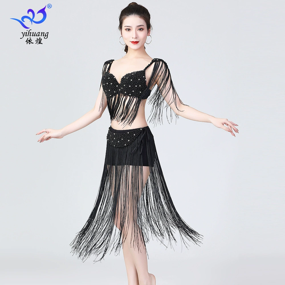 Новая сценическая одежда с кисточками Бюстгальтер из бисера Одежда для выступлений Открытие Танцевальная одежда Танец живота Индийская танцевальная одежда