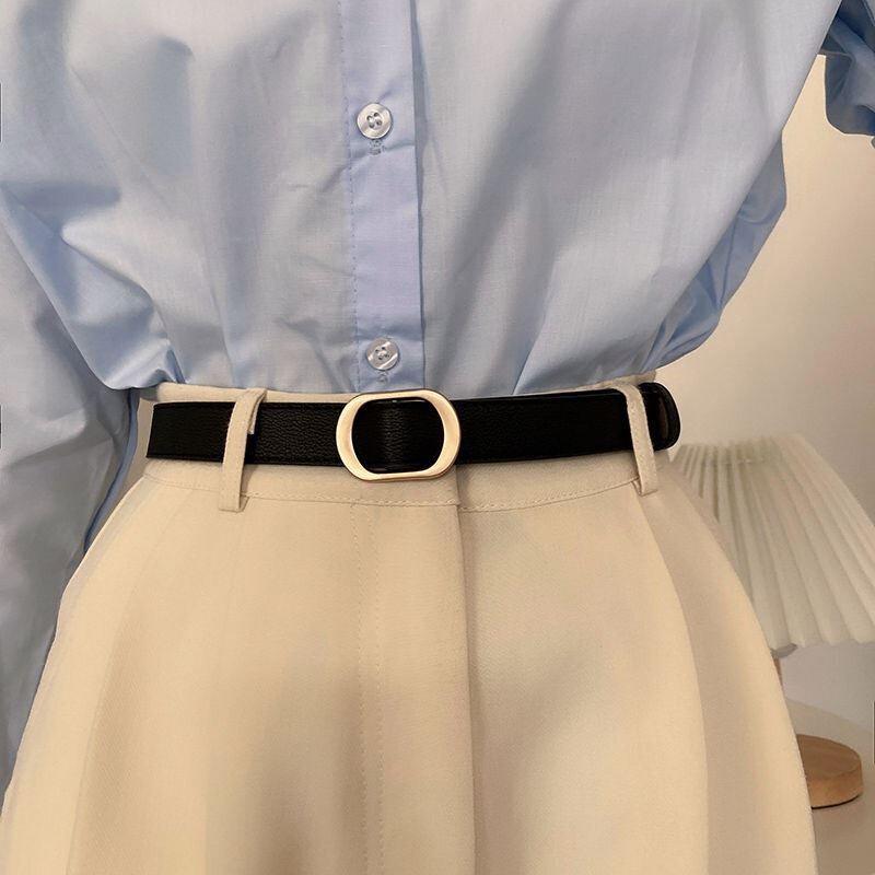 穴のないベルト女性の夏の新しいスタイルパンチフリー黒学生多用途韓国スタイルインスタイル装飾薄いズボンベルトトレンディ|undefined