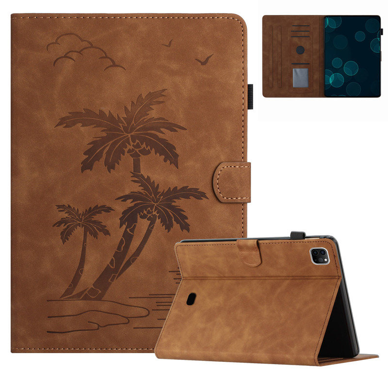 For iPad Pro 11 Flat Leather Case Samsung Tab S9 Skin-Feeling Frosted Embossed Card Holder Drop-Resistant Case