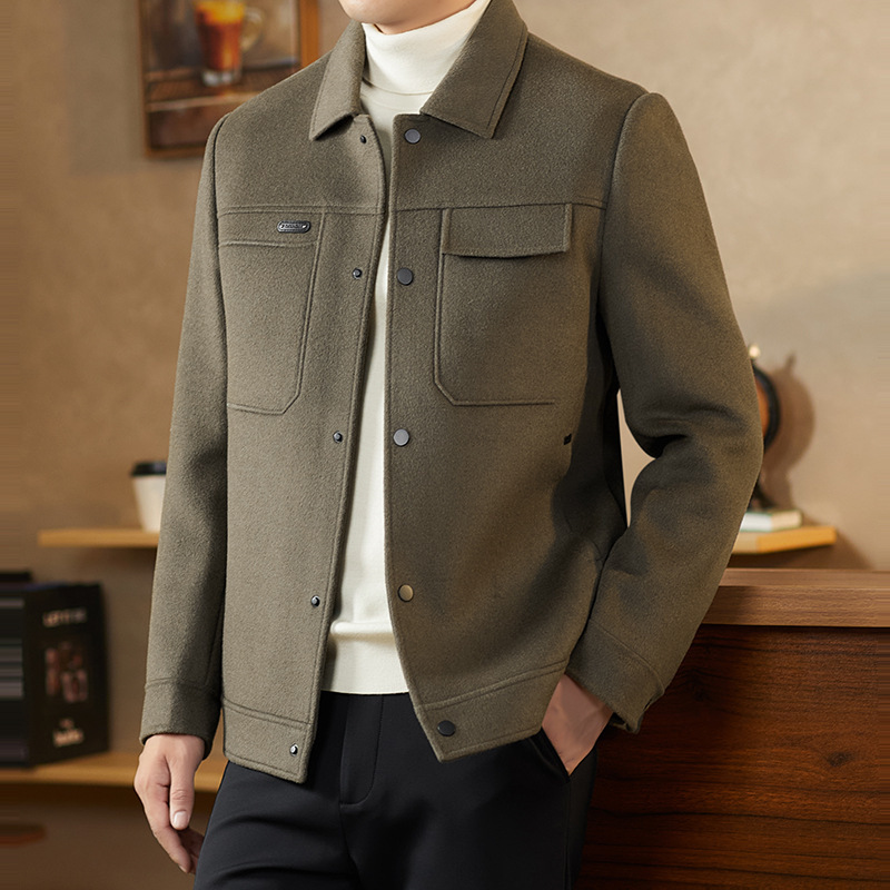 2025 New Autumn and Winter Men's Middle-Aged Casual Removable Goose down Liner Workwear Double-Sided Woolen Jacket