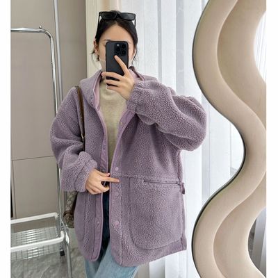 Korean Family Lazy Style!Thick keep warm thickening Sherpa Fur one Easy Show thin Cotton Maomao coat