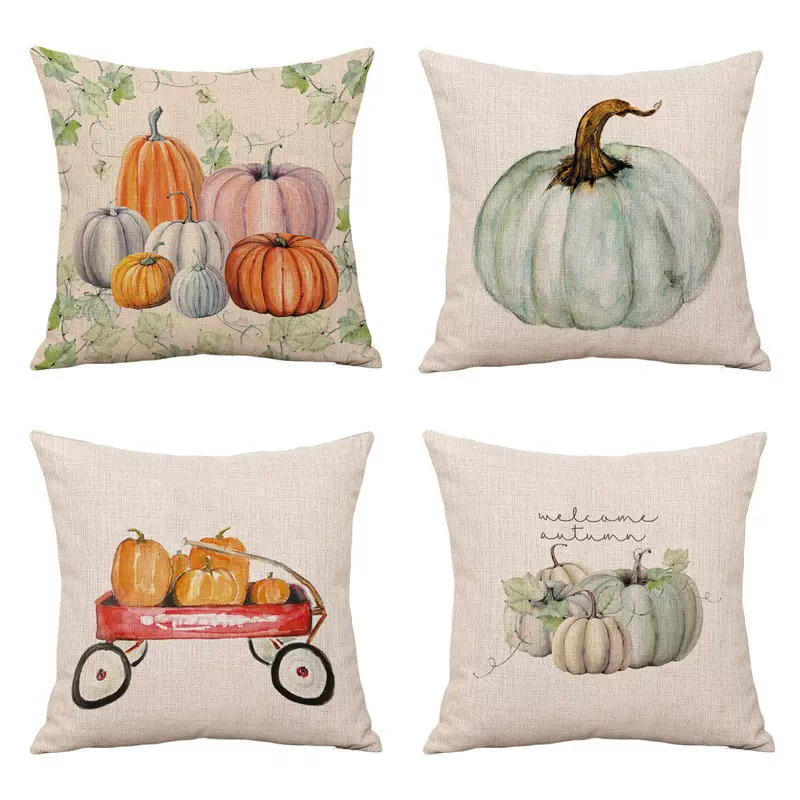 2021新款 万圣节系列南瓜抱枕亚麻抱枕套沙发靠枕 办公室靠背抱枕