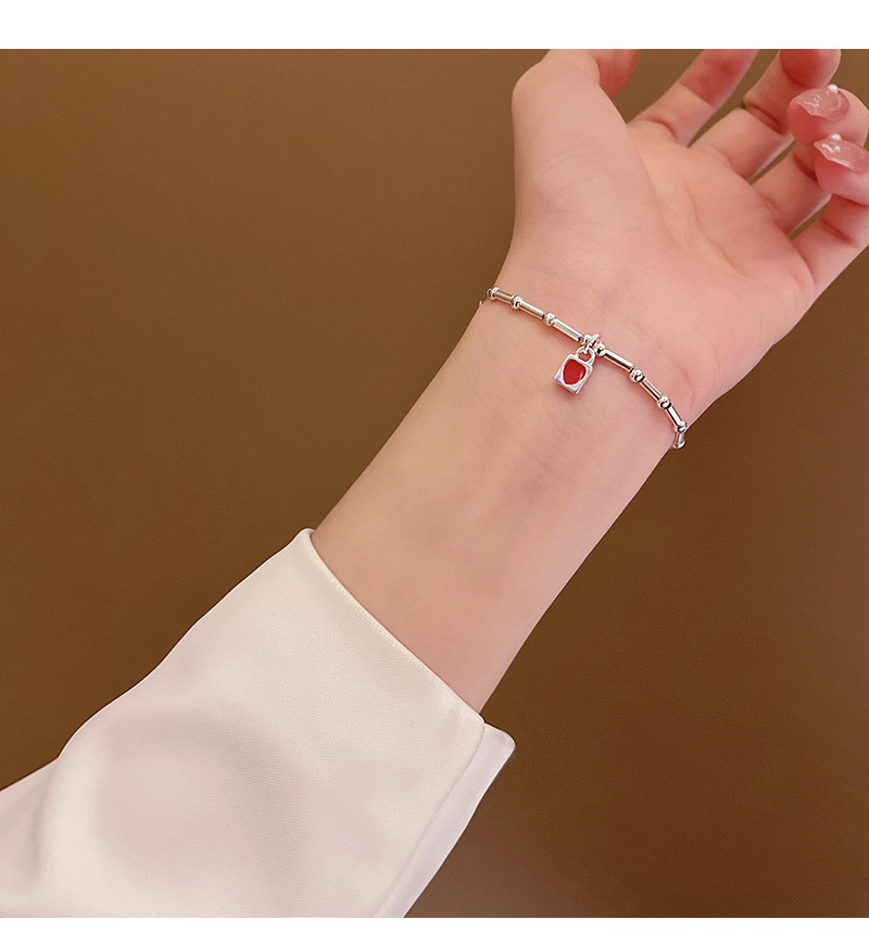 Fashion Simple Red Heart-shaped Bamboo Stainless Steel Bracelet display picture 1