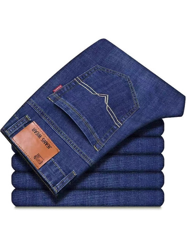 Summer thin men's jeans loose straight leg elastic casual pants durable work pants for men
