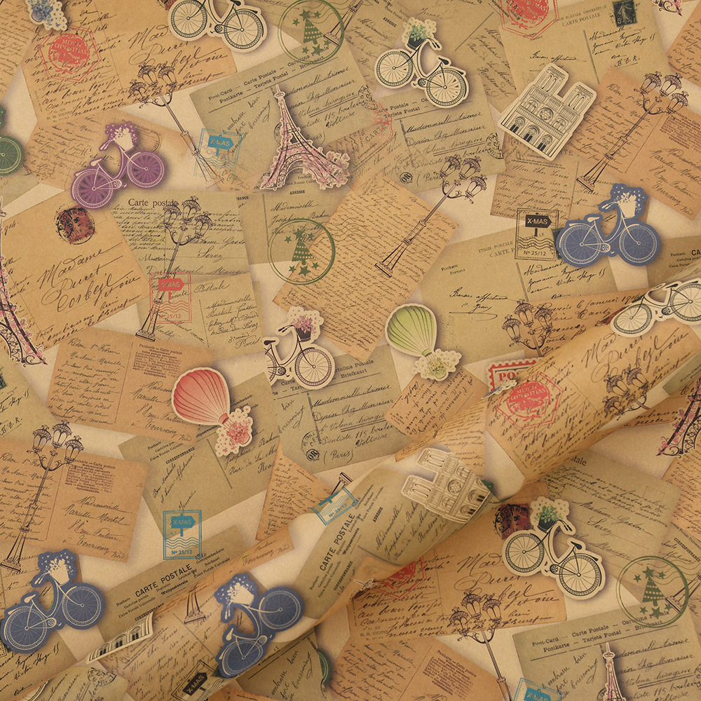 Papel de embalaje de papel Kraft engrosado directo de fábrica retro periódico inglés creativo Torre bicicleta impresión papel de embalaje image 9