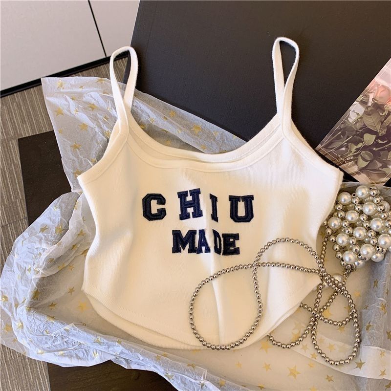 Girls' Summer New Camisole With Letter Print, Short Sleeveless Outerwear Top, Trendy 0188A052_ecoleips.com