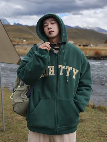 American style hoodie outerwear for men, autumn and winter edition, trendy brand, loose, quilted, winter, hooded, zipper, open sweater.