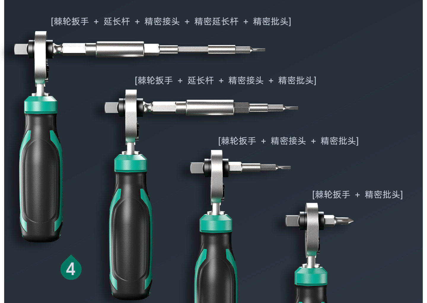 Green Forest [Moonlight Treasure Box] Ratchet Wrench Quick Dual-Use Mini Hex Key Three-In-One Socket Set