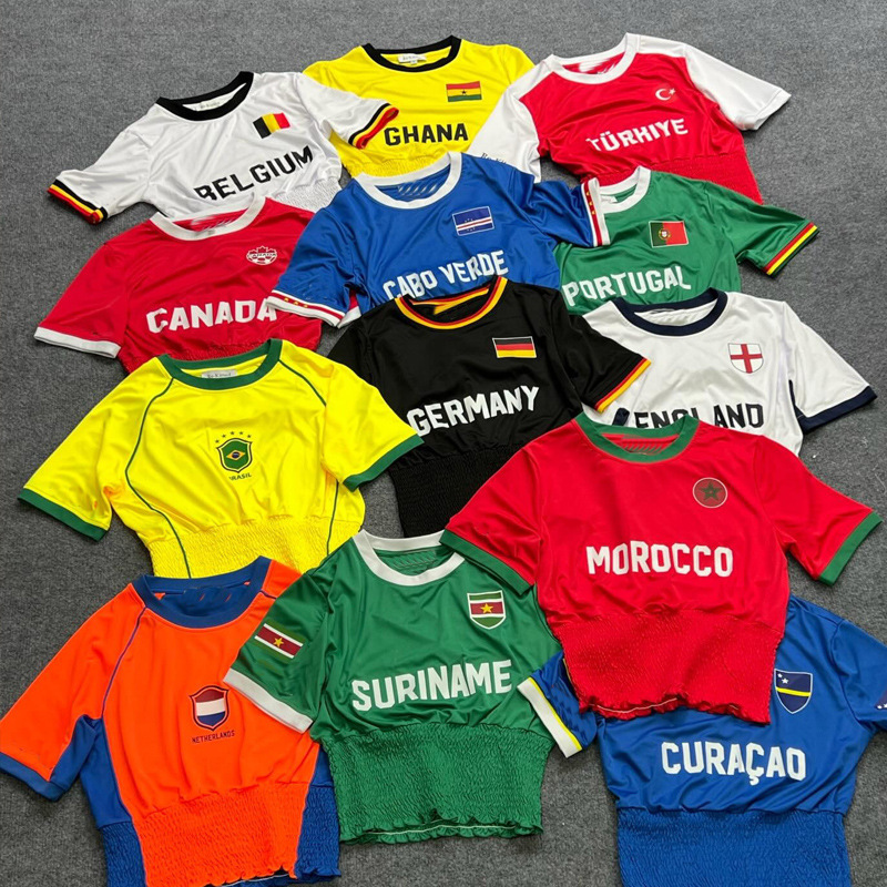 2026 Summer Women's Short Sleeve T-Shirt Top, World Cup Jersey, Sexy Jersey with Flag Print, Beautiful, Waist-Cinching 2026 Summer Women's Short Sleeve T-Shirt Top, World Cup Jersey, Sexy Jersey with Flag Print, Beautiful, Waist-Cinching