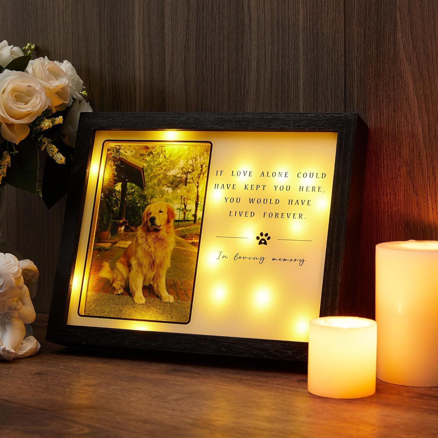 Creativo luminoso de madera para mascotas marco de fotos conmemorativo gato perro Mesa conmemorativa marco de fotos