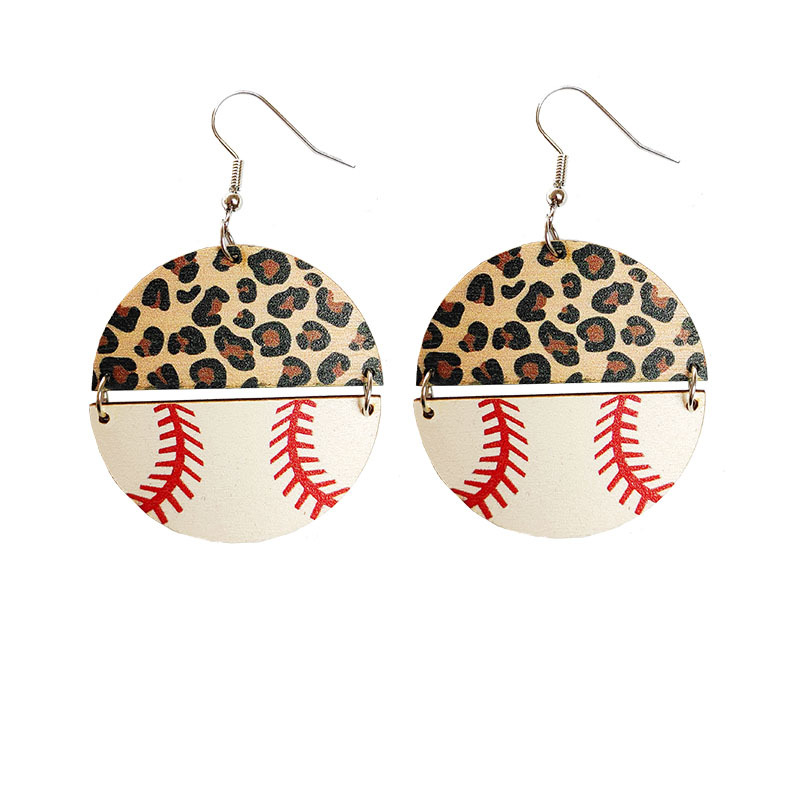 Retro Fashion Geometric Leopard Football Wood Patchwork Women's Earrings display picture 8