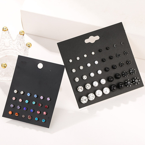 Cross-border popular 20 pairs set earrings, fashionable large pearl inlaid 12 pairs colorful diamond set earrings, popular earrings