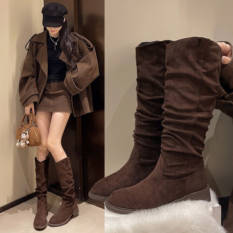 Plus-Size Women's Long Boots, High-Heeled, Elastic, Thick-Soled, Slimming Over-The-Knee Boots, European and American Fashion, Slimming Effect