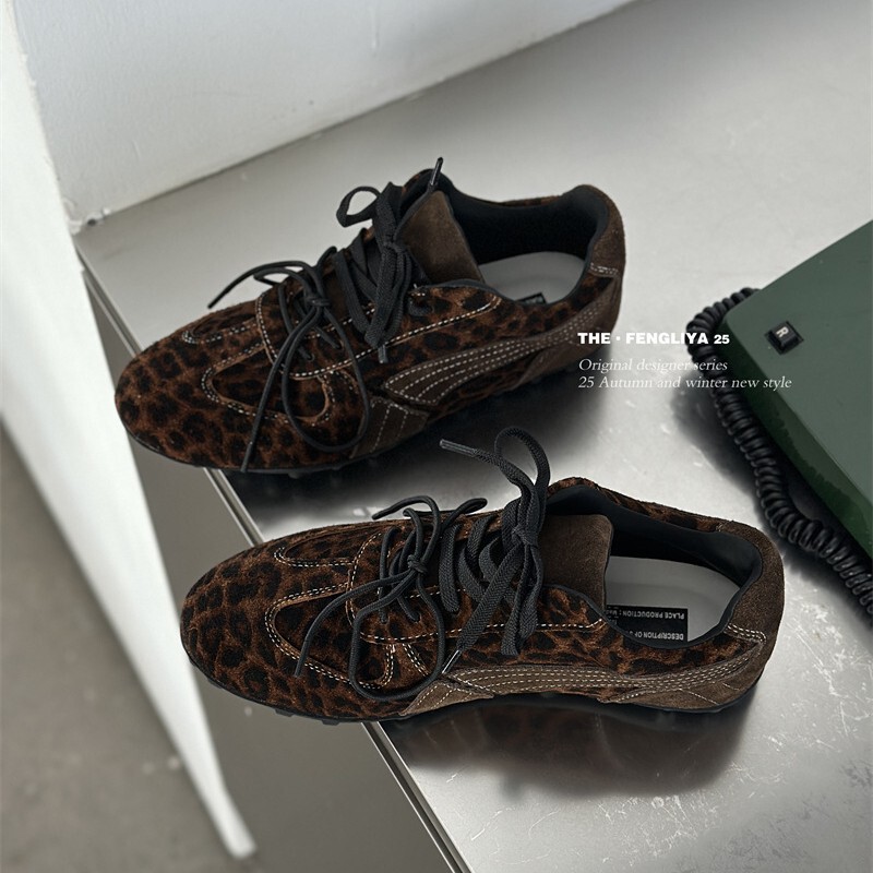 Fengliya 2025 New Autumn Leopard Print Niche Versatile Flat German Training Shoes Women's Retro Forrest Gump Shoes German Training Casual Shoes Fengliya 2025 New Autumn Leopard Print Niche Versatile Flat German Training Shoes Women's Retro Forrest Gump Shoes German Training Casual Shoes