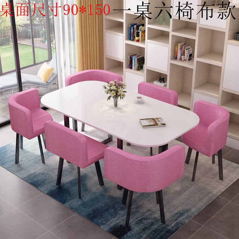 150*90 escritorio blanco tela rosa una mesa seis sillas